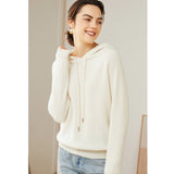 Womens Pure Cashmere Hoodie With Ribbed Cuffs 100% Cashmere Hoody Top