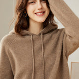 Womens Pure Cashmere Hoodie With Ribbed Cuffs 100% Cashmere Hoody Top