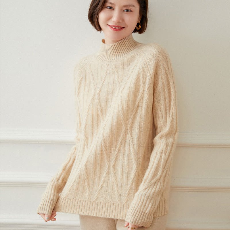 Women's Mock Neck Cashmere Sweater Classic Pullover Knit Tops - slipintosoft