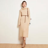 Women's Turtleneck Cashmere Dresses Warm Long Cashmere Basic Midi Dress - slipintosoft