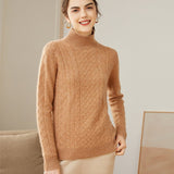 Women's Turtleneck Cashmere Sweater Slim Fit Cable-Knit Cashmere Pullover - slipintosoft