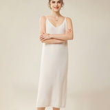 Women's V Neck Cashmere Slip Dresses Solid Cashmere Dress with Split Tea Length - slipintosoft