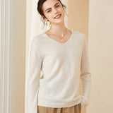 Women's V-Neck Cashmere Sweater Classic Long Sleeve Warm Cashmere Sweater - slipintosoft