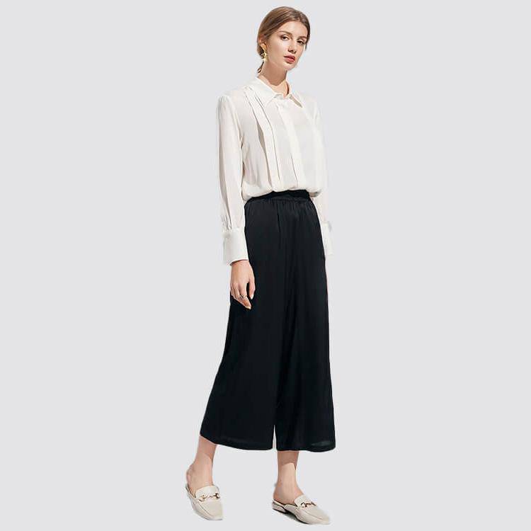 Womens Wide Leg Silk Pants Cropped Pants Casual Work Pants