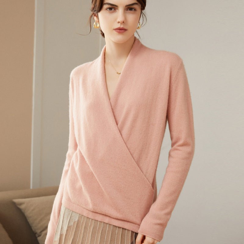 Long Sleeves V - neck Cashmere Wrap Sweater For Women