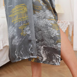 Long 100% Silk Kimono Robe with Belt HandPainted Tower Women Sleepwear - slipintosoft