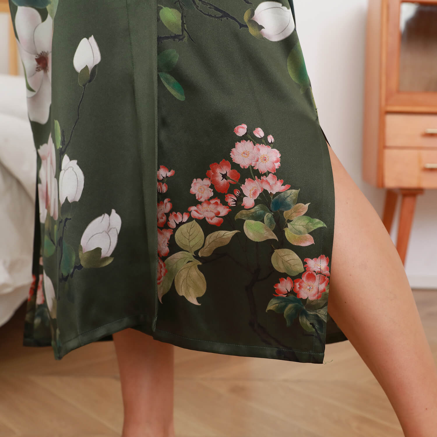 100% Long Silk Kimono Robe For Women Flower Silk Robes - slipintosoft