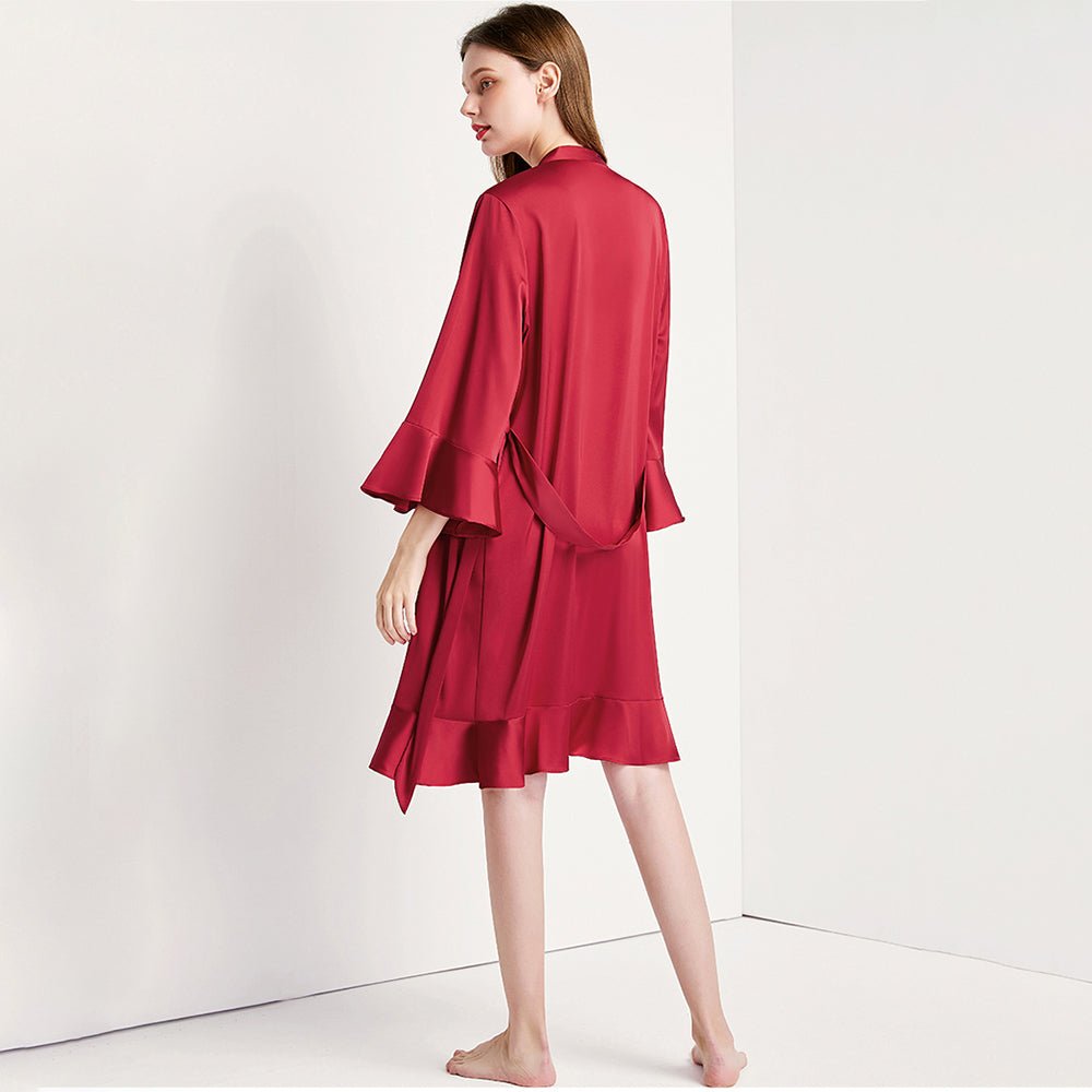 19 Momme Womens Silk Nightgown & Ruffle Robe Set Elegant Silk Sleepwear For Summer - slipintosoft