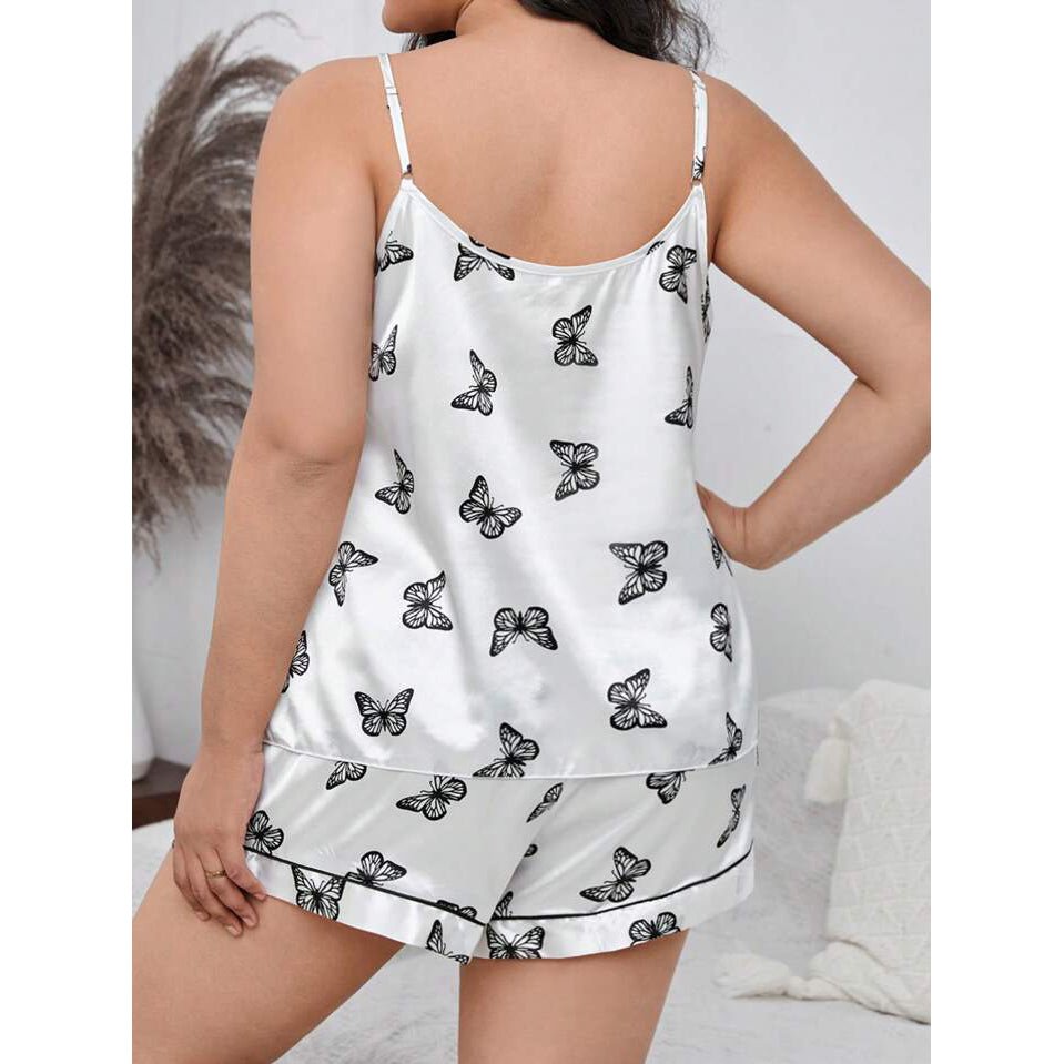 Butterfly Women's Comfy Tank Top Silk Camisole Set Short Silk Sleepwear - slipintosoft