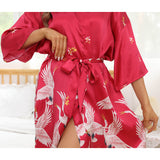 Short Silk Kimono Robe for Women Silk Crane Bathrobe Nightgown Sleepwear - slipintosoft