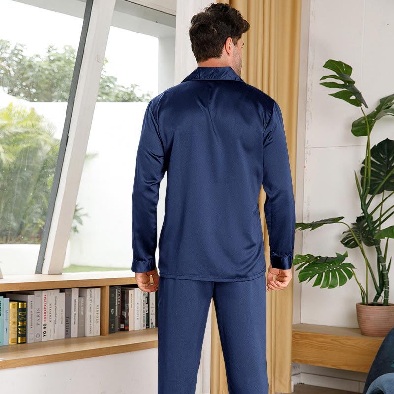 Silk Pajamas for Men Long Sleeve Soft Comfortable 100% Real Silk Pajamas Set - slipintosoft