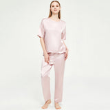 Silk Pajamas for Women Short Sleeve Long Pants Loose Silk Pajamas Set - slipintosoft