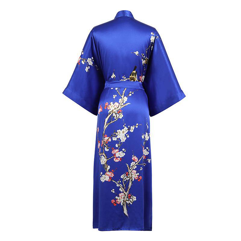 St strubehoved Hukommelse Long Silk Kimono for Women Cherry Blossom Printing Ladies Luxury Mulbe