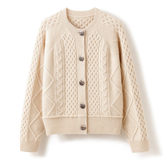 Women's 100% Button-Down Cashmere Cardigans Cable-Knit Sweater - slipintosoft