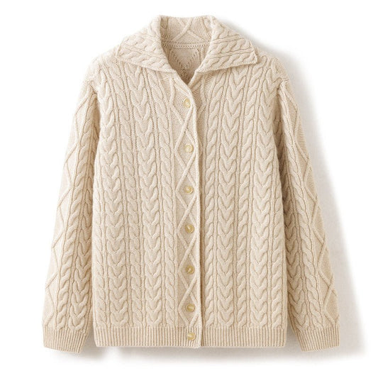 Women's Cashmere Cardigans Lapeled Cable-Knit Cashmere Sweater - slipintosoft