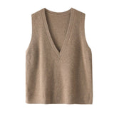 Women's Deep V-Necked Cashmere Vest Sleeveless Cashmere Sweater - slipintosoft