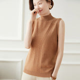 Women's Mock Neck Sweater Sleeveless Cashmere Sweater - slipintosoft